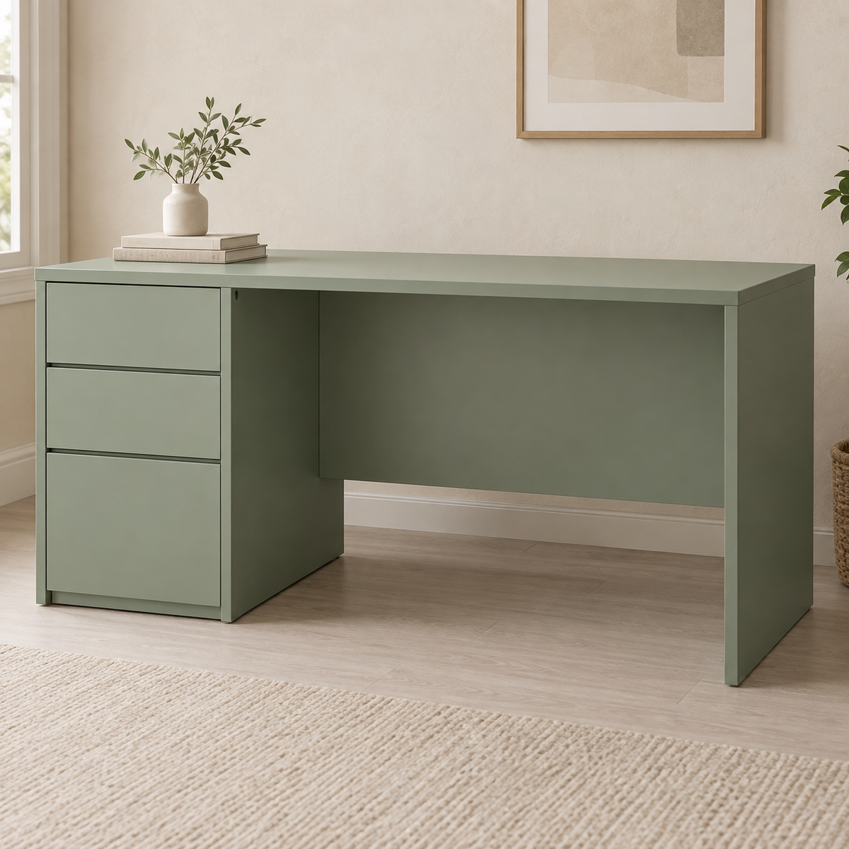 AI design concept: Sage Panel-Back Desk, engineered-panel desk