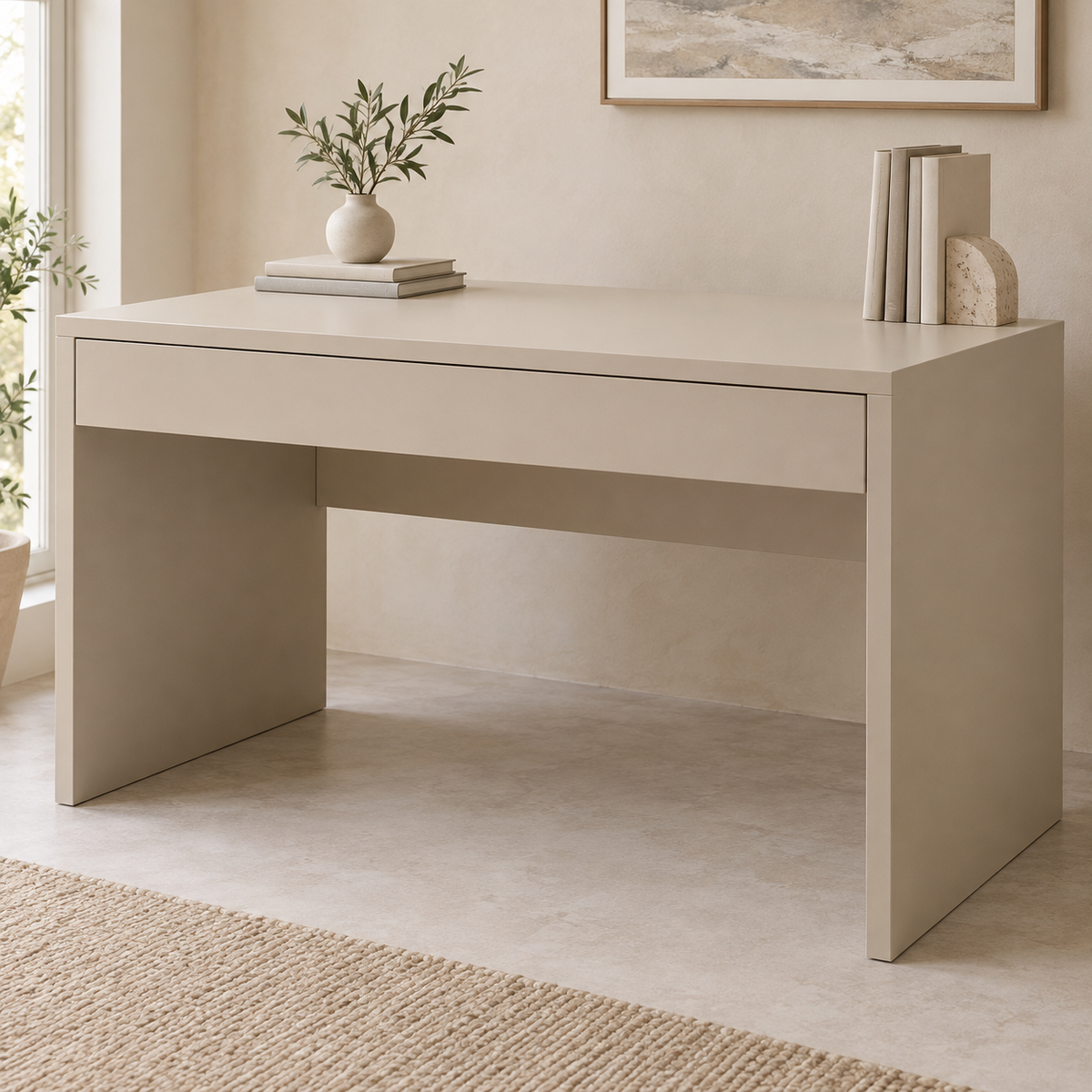 AI design concept: Sand Alcove Writing Desk, engineered-panel desk