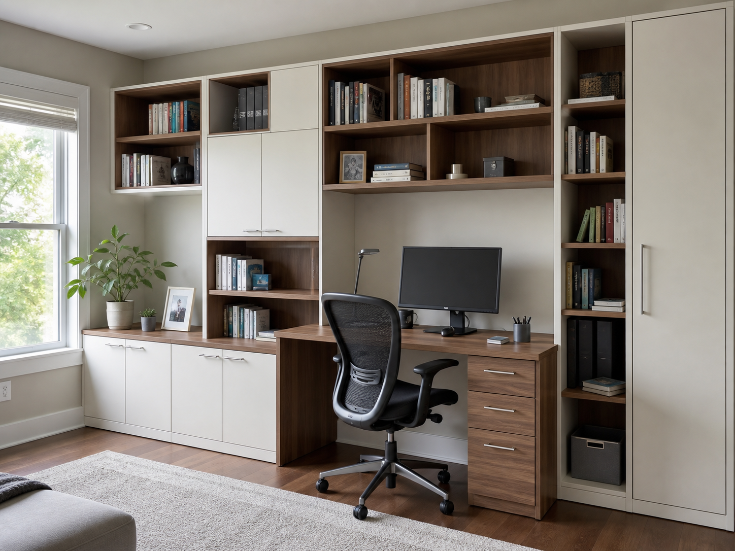 Custom home office bookcase and desk