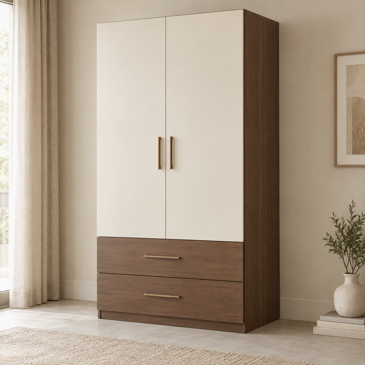 AI design concept: Brown Two-Tone Wardrobe, engineered-panel wardrobe