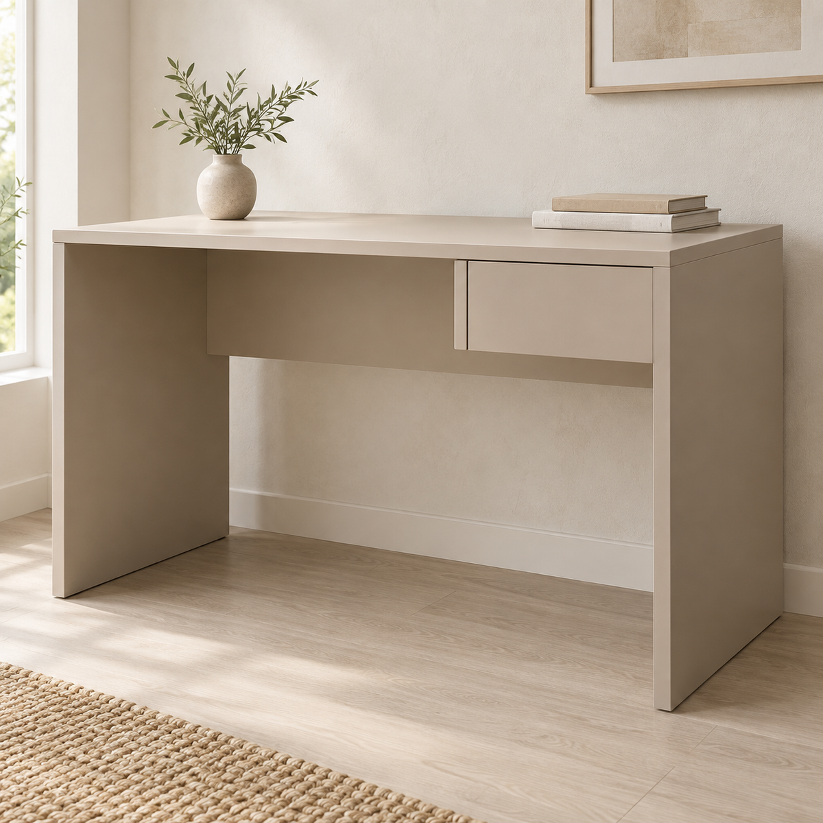 AI design concept: Clay Compact Study Desk, engineered-panel desk