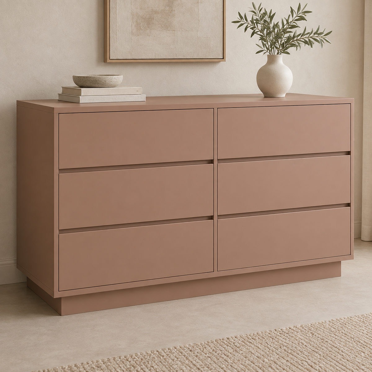 AI design concept: Clay Double-Stack Dresser, engineered-panel chest of drawers