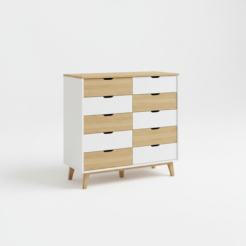 Modern custom panel chest of drawers in white and wood finish