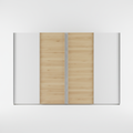 Custom panel wardrobe with sliding doors, white and wood finish
