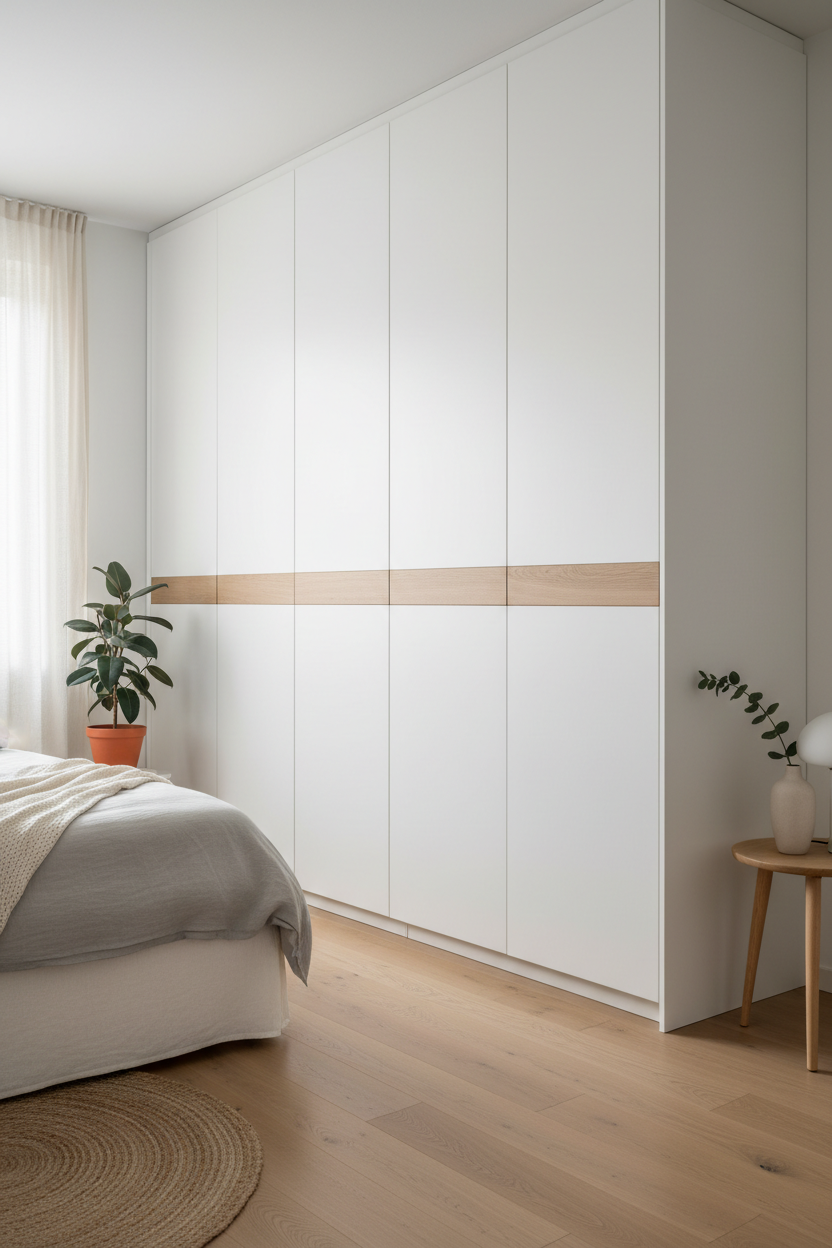 Floor to ceiling panel wardrobe in modern bedroom