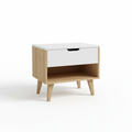 Modern custom panel bedside table with drawer and open shelf