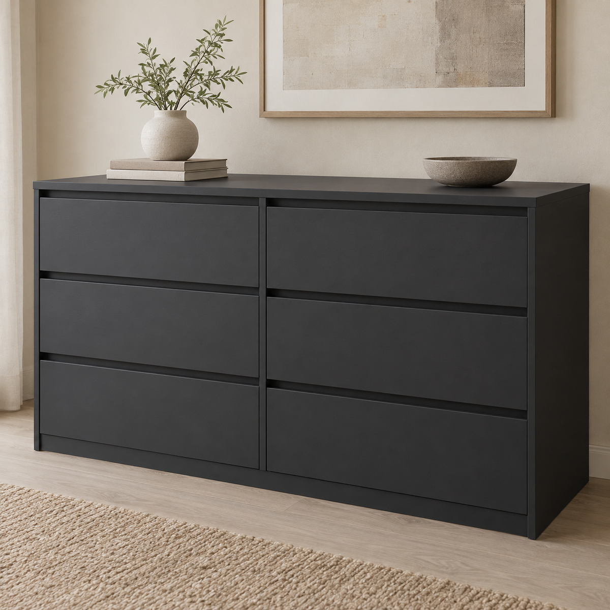 AI design concept: Ink Six-Drawer Dresser, engineered-panel chest of drawers