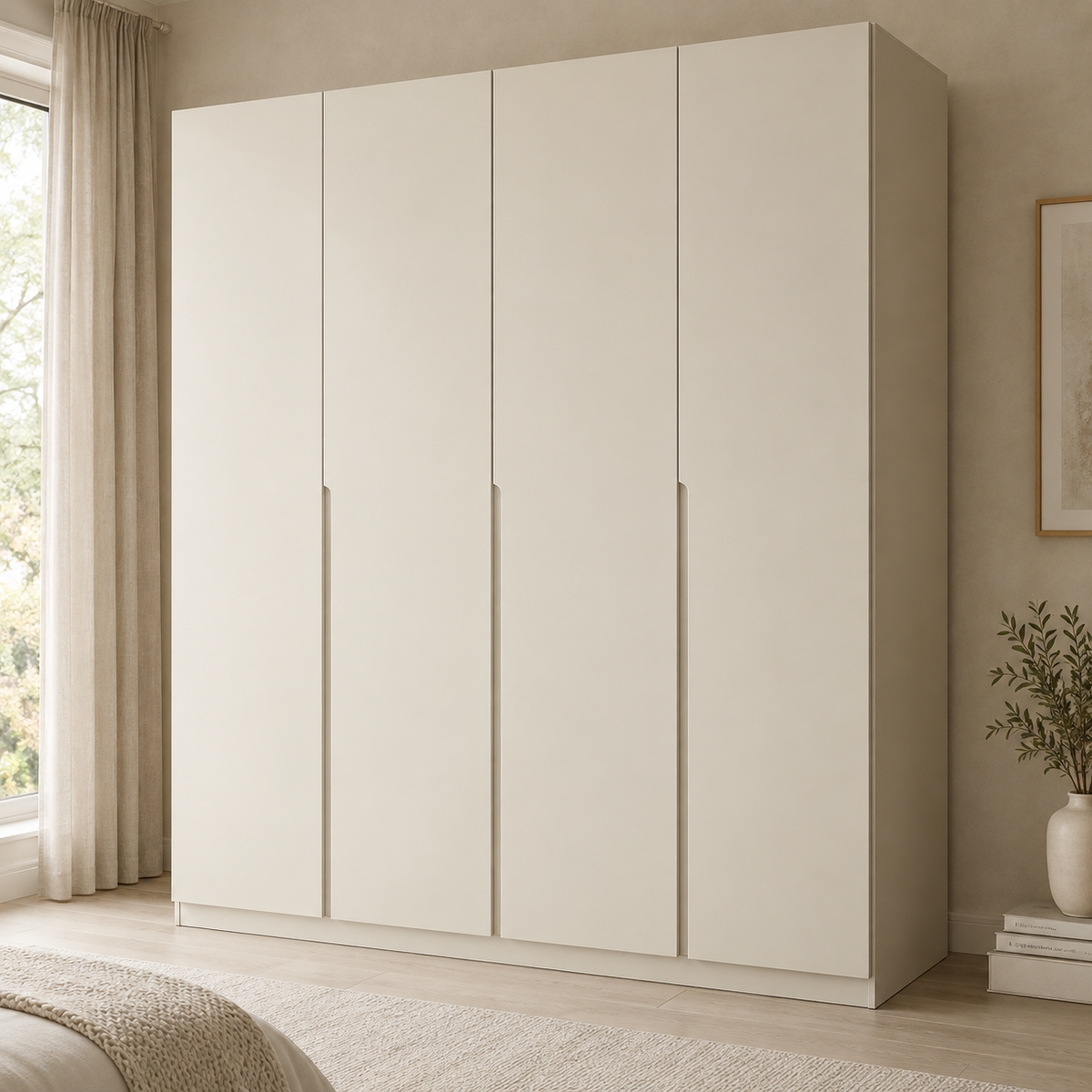 AI design concept: Ivory Handleless Wardrobe, engineered-panel wardrobe