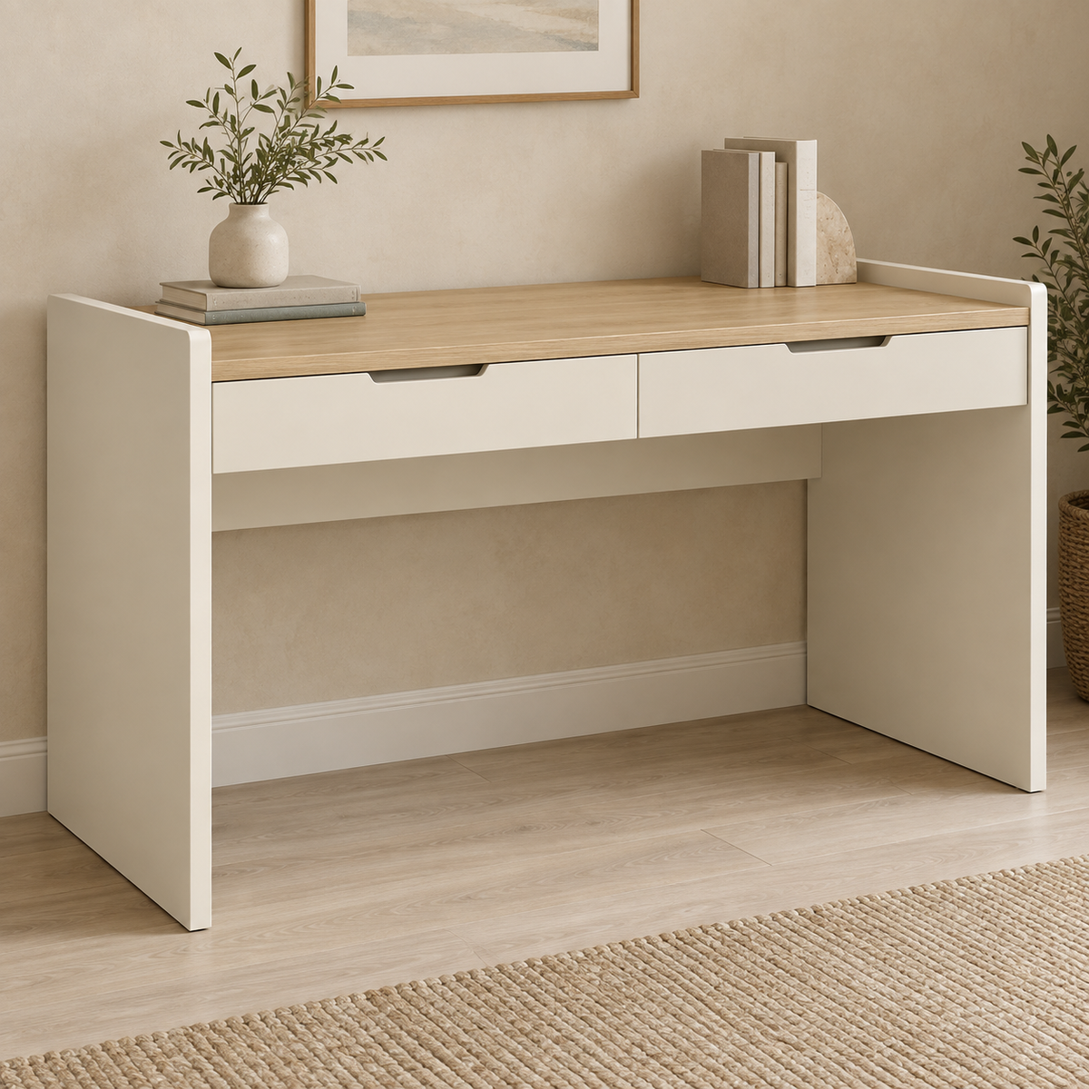 AI design concept: Ivory Inset-Top Desk, engineered-panel desk