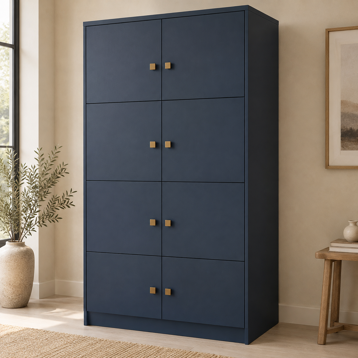 AI design concept: Navy Linen Wardrobe, engineered-panel wardrobe