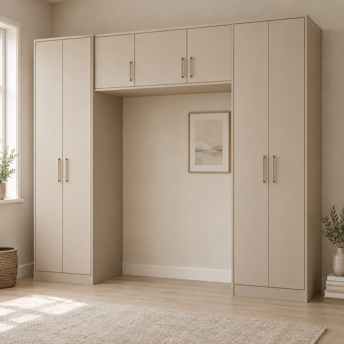 AI design concept: Oatmeal Bridge Wardrobe, engineered-panel wardrobe