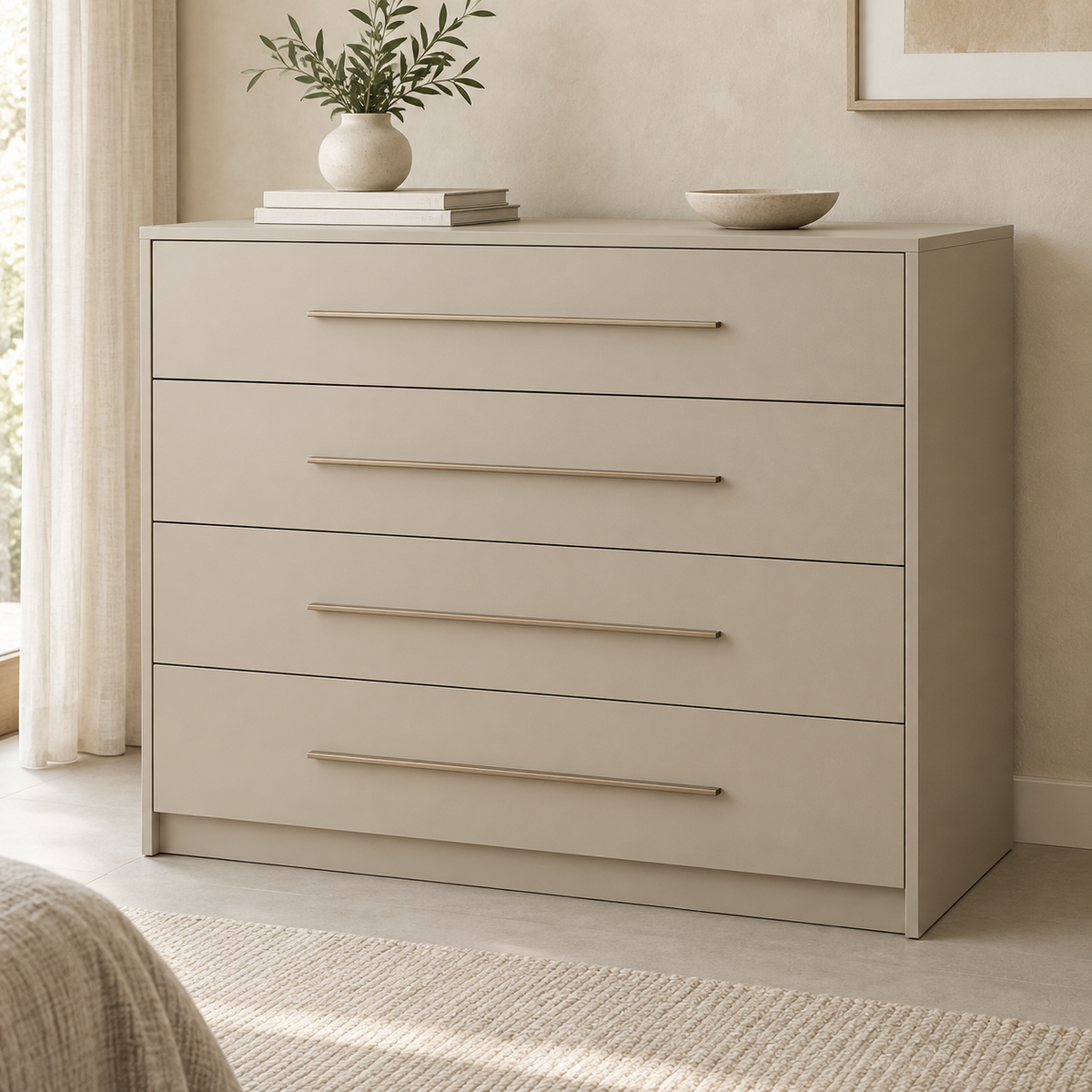 AI design concept: Sand Four-Drawer Dresser, engineered-panel chest of drawers