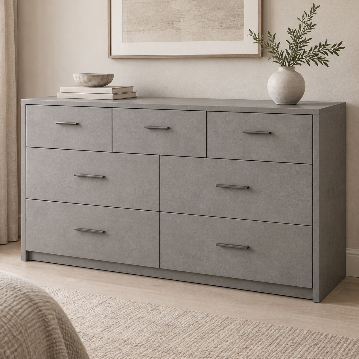 AI design concept: Stone Seven-Drawer Dresser, engineered-panel chest of drawers