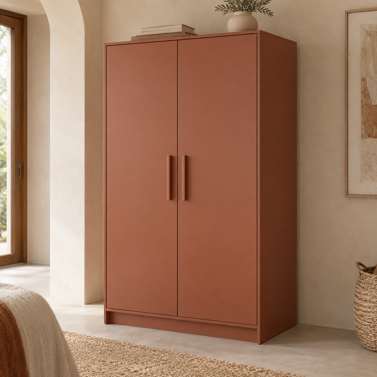 AI design concept: Terracotta Compact Armoire, engineered-panel wardrobe