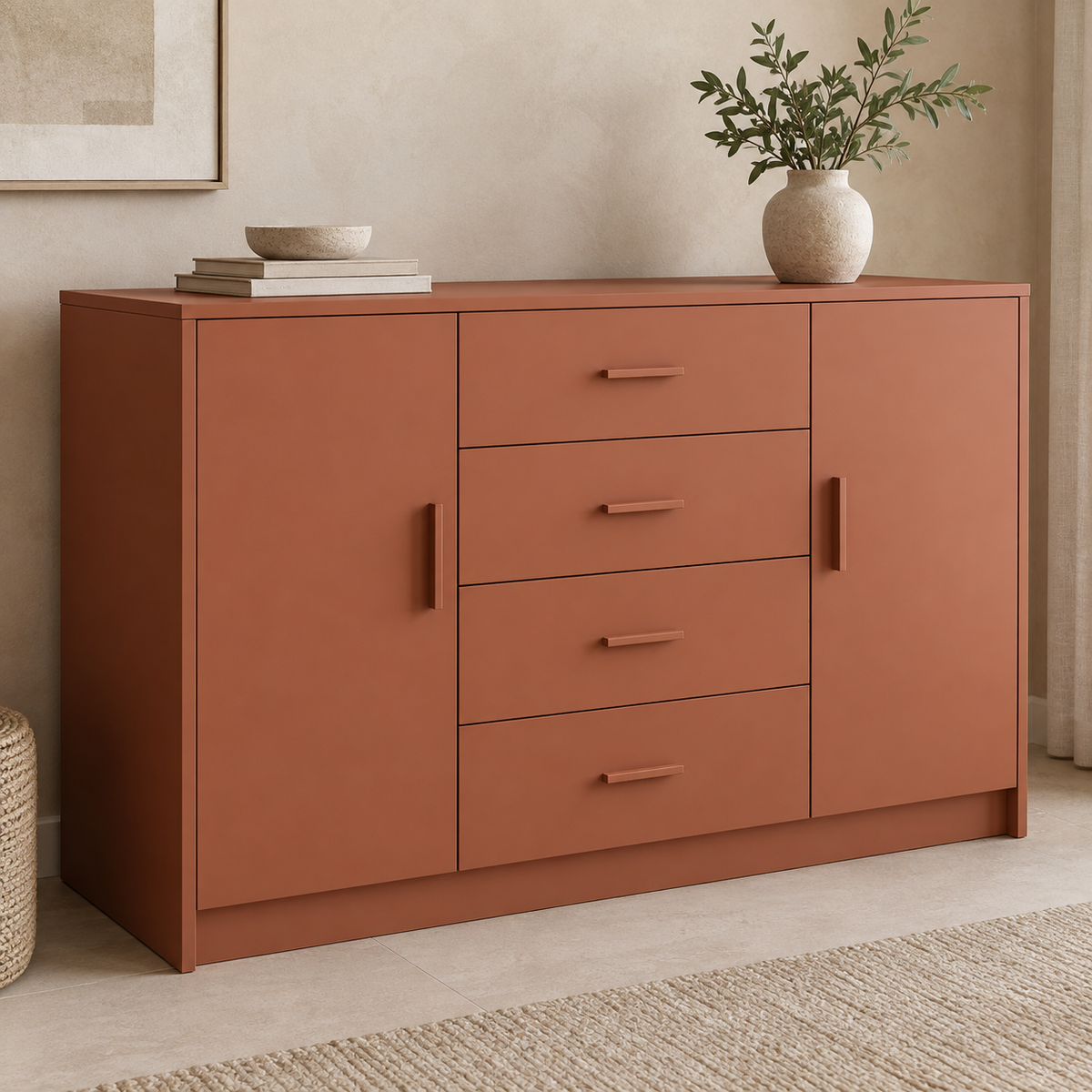 AI design concept: Terracotta Door-and-Drawer Chest, engineered-panel chest of drawers